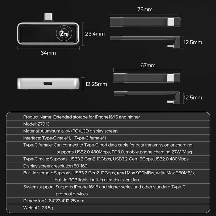 ,,ZIKE” Z791C Magnetic SSD Storage (ProRes Video) for iPhone 18/17/16/15