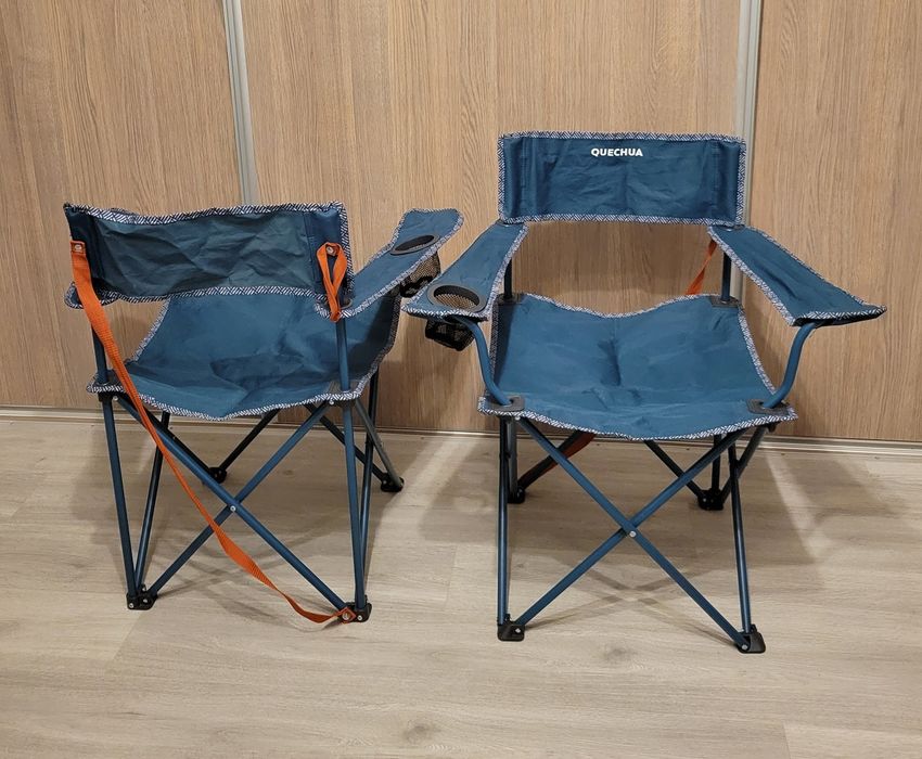 Set 2 scaune pliabile de camping cu cotieră și suport de pahar