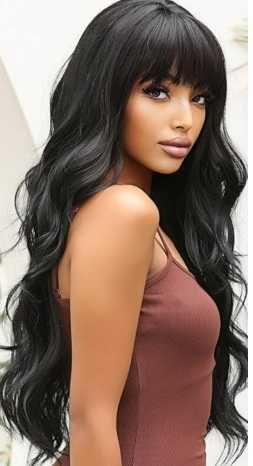 Par lungă ondulată, păr sintetic  ,pentru femei culoare negru 70 cm