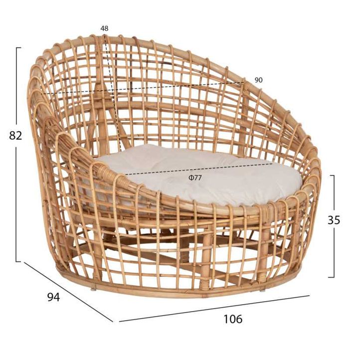Фотьойл, Nest ENTO HM9814, Бял, Ратан, 103х92х81см.