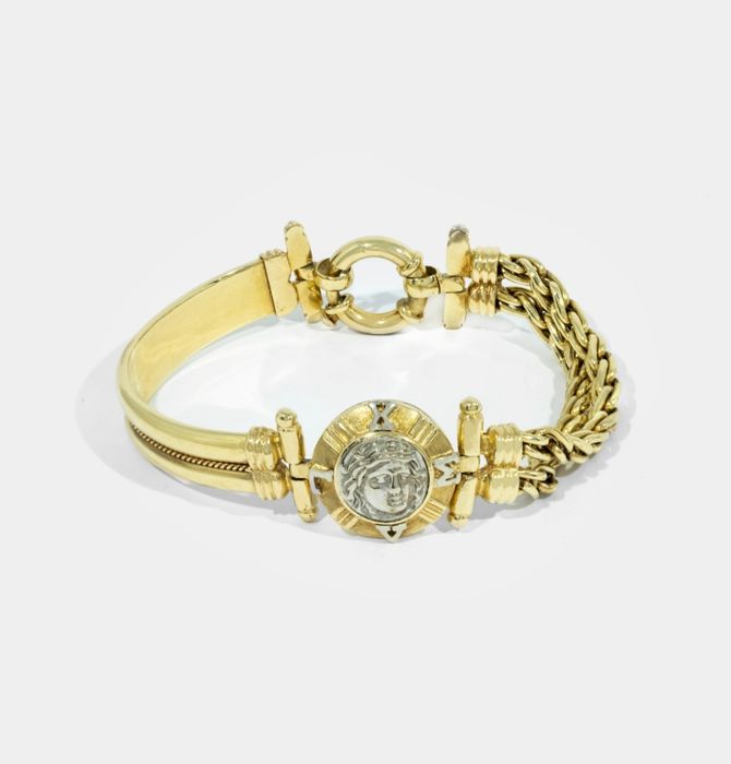 Bratara aur 14k bicolor aur galben si moneda aur alb