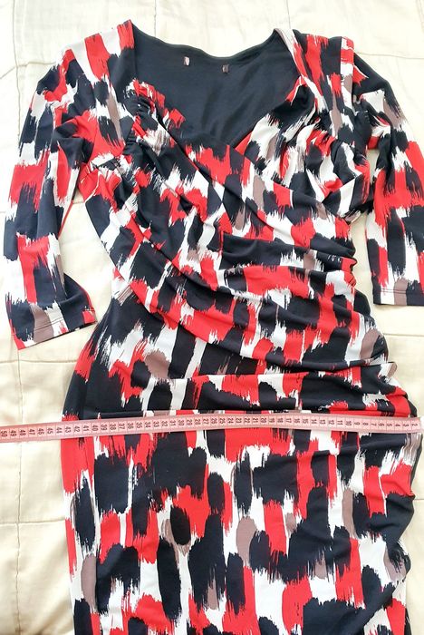 Next London M/L rochie negru roșu, mulată elegantă, midi, decolteu adânc, ocazie, elastică