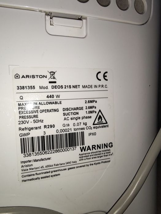 Dezumidificator Ariston DEOS 21s NET ca Nou