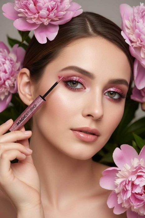 Set 3 bucati Eyeliner liquid Glitter Magic Studio 24192, argintiu, auriu, roz, 10.5 ml