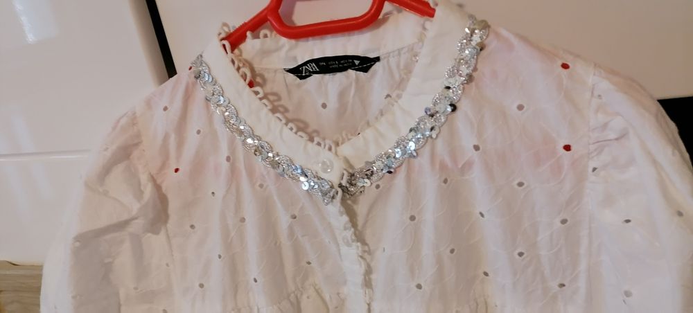 Rochie oversize, alba brodata/paiete, f.eleganta- evenim. seara/zi