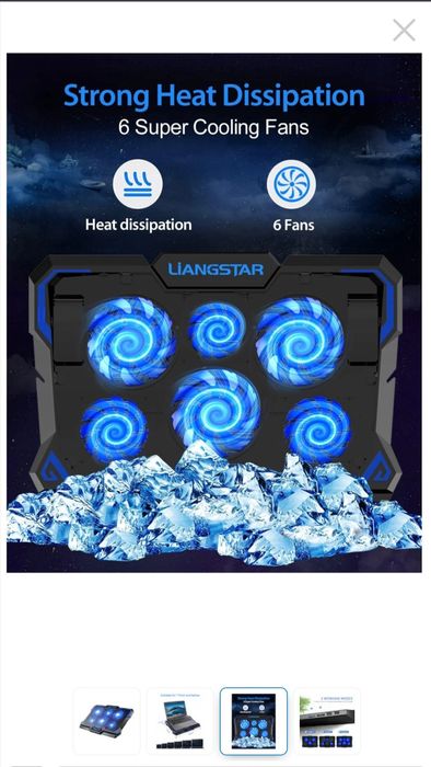 Laptop cooler silentios 6 ventilatoare, reglaj viteza, RGB, USB,  pt 17 inch (417 x 300 x 30 mm)