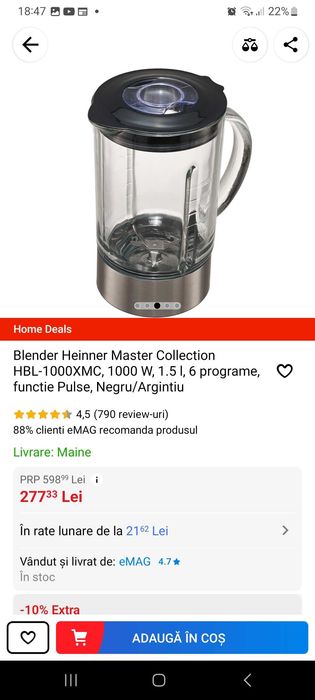 Blender  1000w display LCD cu functie zdrobire gheață