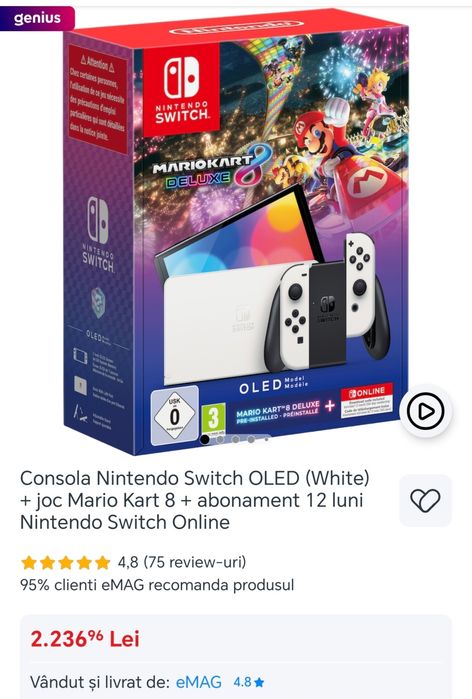 Consola Nintendo Switch OLED + joc Mario Kart 8 + joc Sonic