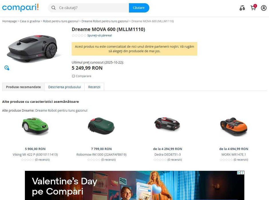 Masina de tuns iarba robot Dreame Mova 600 Kit, control pri aplicatie