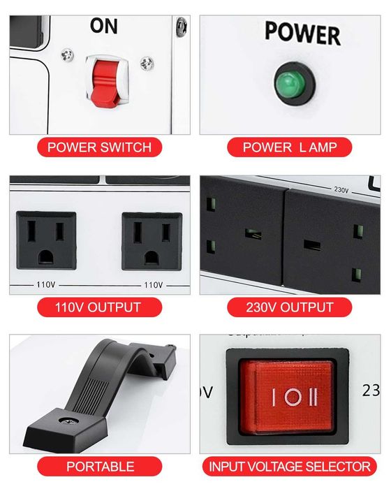 Transformator Tensiune Cantonape 2500W Convertor 220V-110V / 110V-220V Step Up Down Protectie Automata Toroidal 4 Prize US UK EU VTUK-2500W