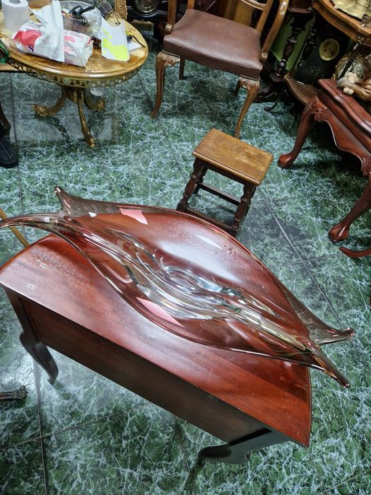 Огромна антикварна италианска кристална фруктиера Мурано