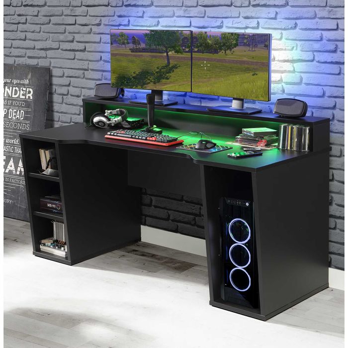 Бюро KringX Juego, 160x91x72 см, Цвят черен, Включва LED