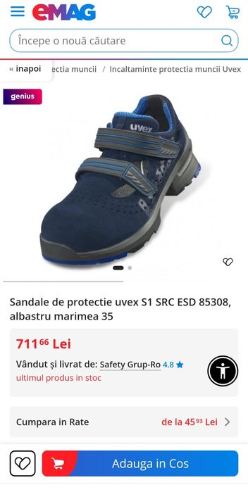 UVEX Sandale de protectie S1 SRC ESD, pantofi muncă Nr. 41 EU unisex