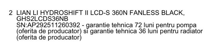 Cooler CPU Lian Li Hydroshift II LCD-S 360N FANLESS AIO