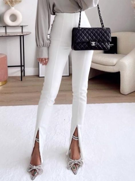 Pantaloni eleganți cu talie înaltă șliț la glezna mărimea M Zara