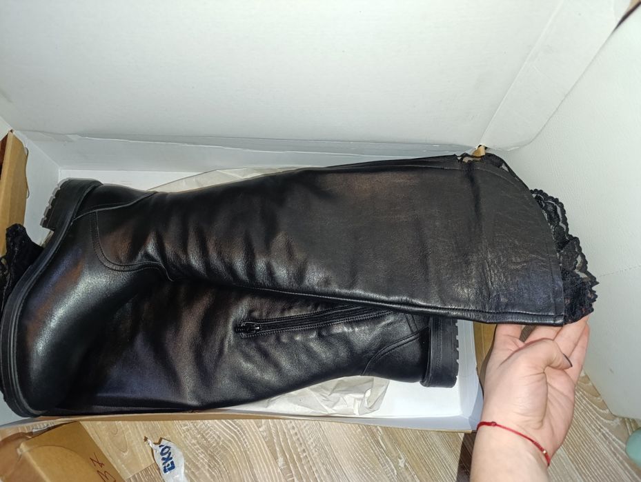 Естествена кожа ботуши / чизми с дантела отгоре