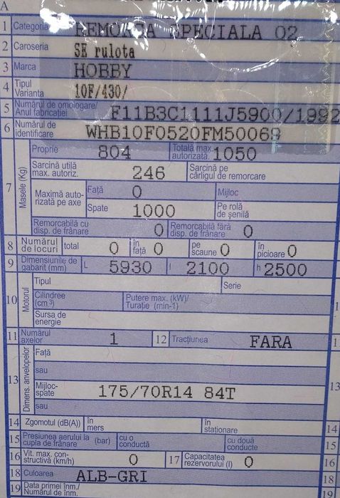 Vând rulotă Hobby 430 – an 1992 – gata de vacanță!