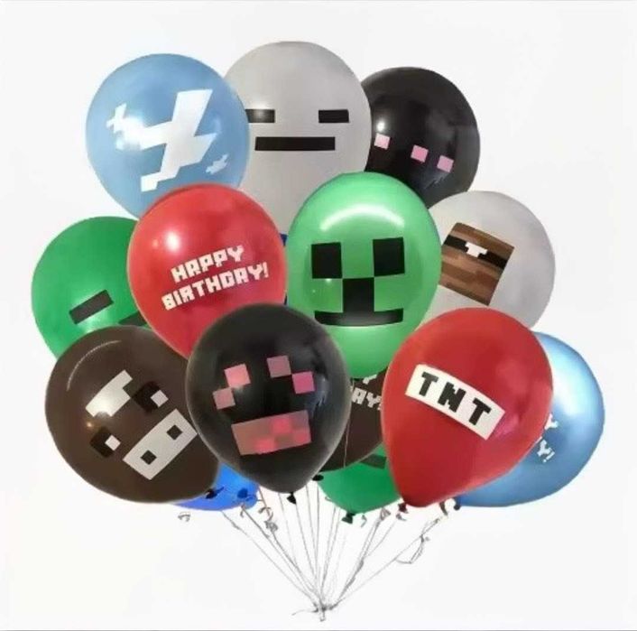 12бр. Minecraft Happy  Birthday балони; Майнкрафт рожден ден балони