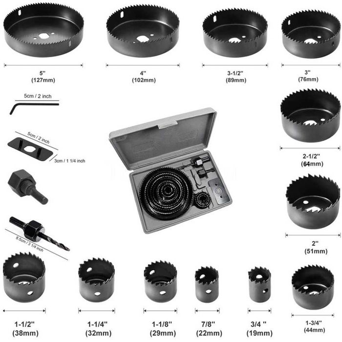 Комплект триони за дупки за дърво, гиспокартон 16 части от 19-127 mm
