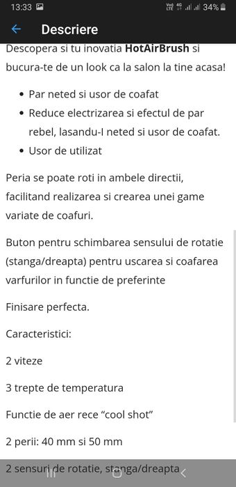 Perie rotativa Victronic aer cald, 250 W