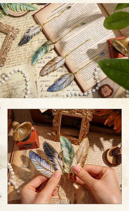 Semn de carte metalic premium cu pandantiv – Set 4 culori elegante