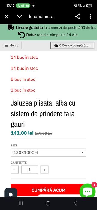 Jaluzea plisata 130x100