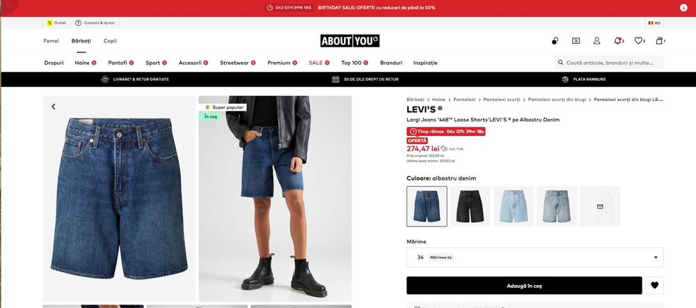 pantaloni scurți bărbătești, Levis,  mărimea taliei (W)34 +cadou 1 aftershave !