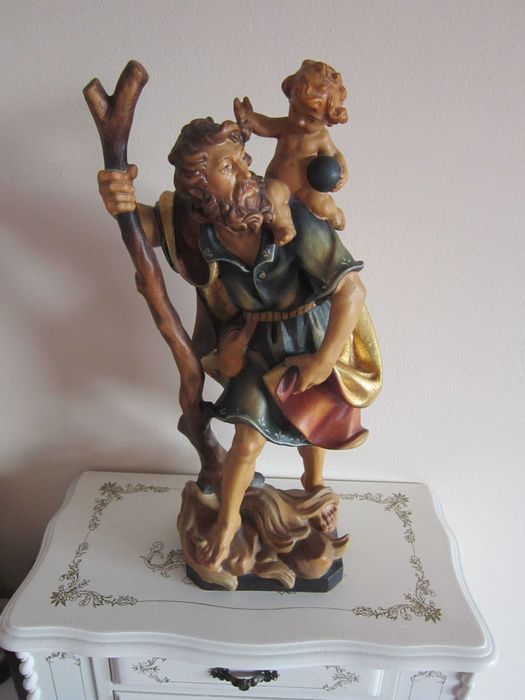 cadou rar Sfantul Cristofor purtator de Hristos lemn 1970 Germania