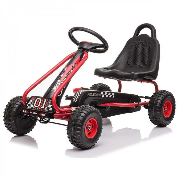 Kart cu Pedale ca NOU pentru Copii 3-6 Ani Racer Air, Scaun Reglabil 2 Pozitii, Frana Rotile din Spate, Schimbator cu Functie Free Wheel, Negru-Rosu