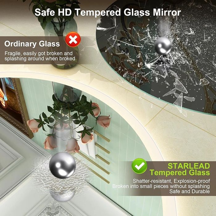 Кръгло LED огледало за баня Ф60/80 см, bluetooth обезпотяване дървесна