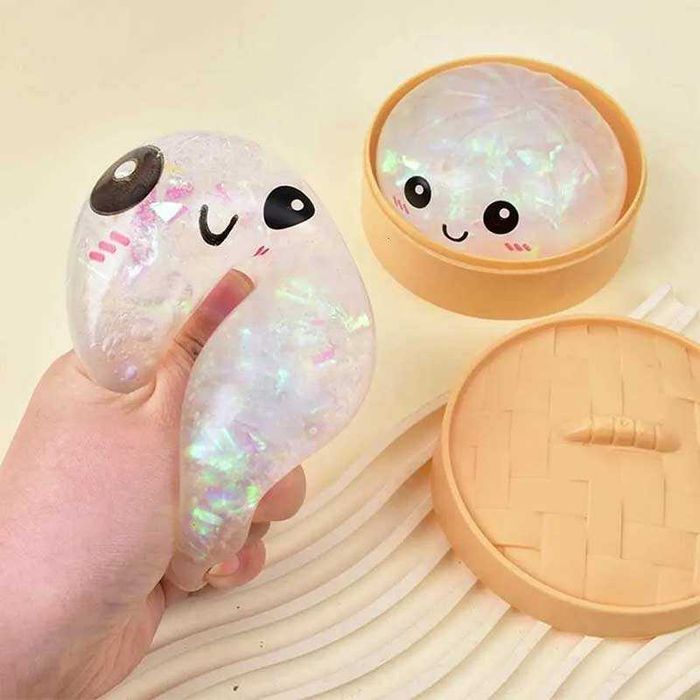 Гумена антистрес играчка Squishy Bun Dumpling с брокат 10 x 5 см