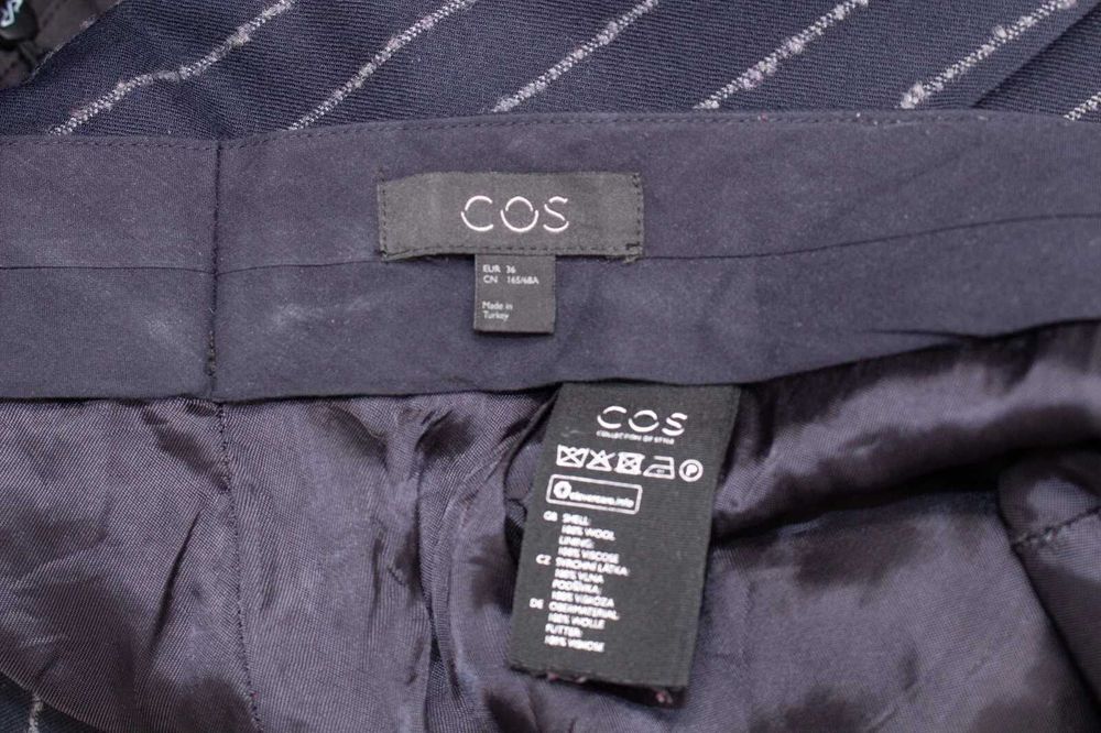 COS оригинален дамски панталон синьо райе вълна прави крачоли 36 S