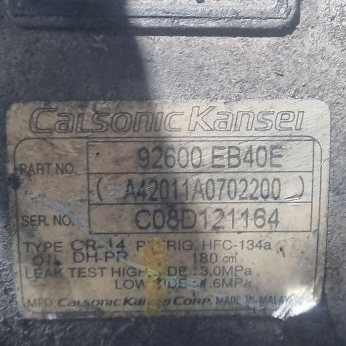 Compresor clima Nissan Navara D40 2.5 Diesel D40 2006 - 2010 171CP YD25DDTI (628) Diesel ...