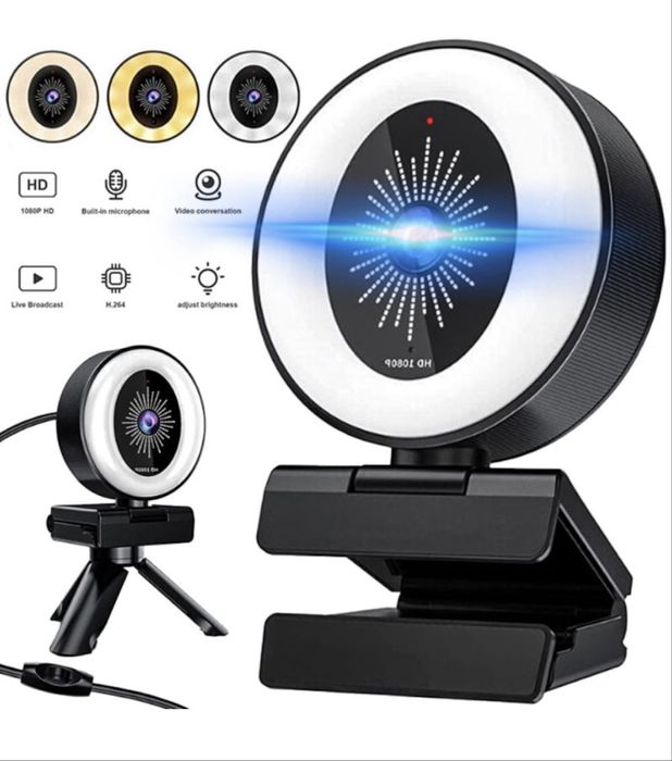 Camera Web 1080p - cu microfon, ring light si trepied incluse