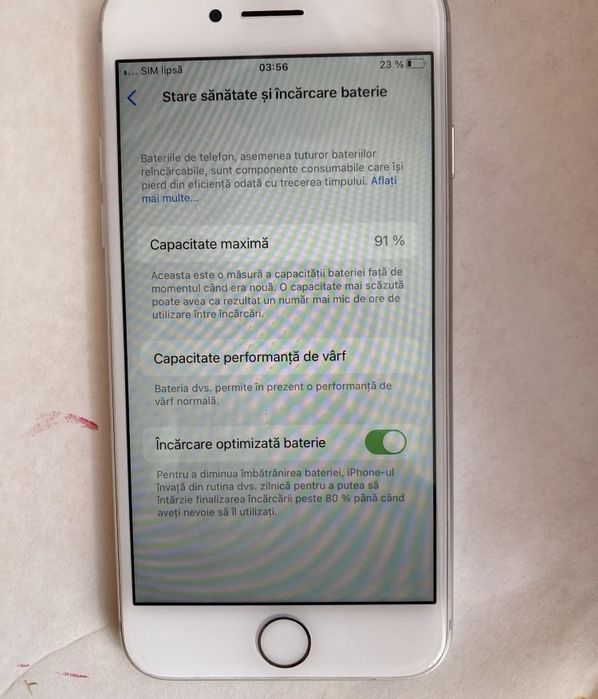 Iph.8 alb de 64gb . Baterie 91%