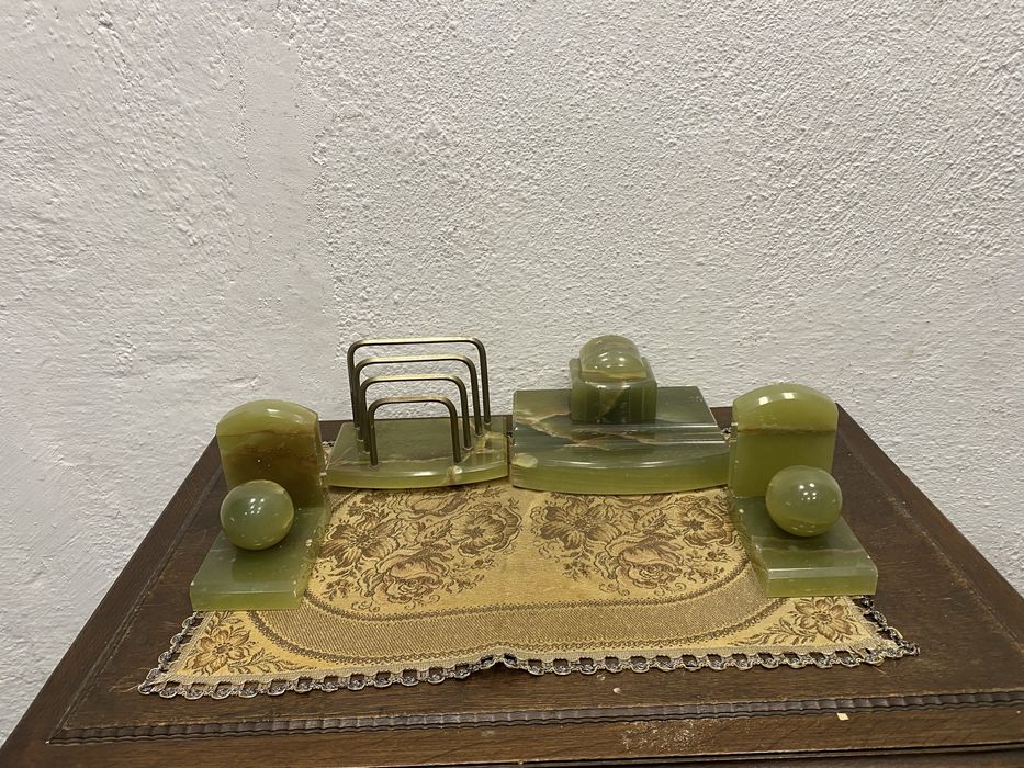 Винтидж италиански комплект от оникс стопери за книги с мастилница