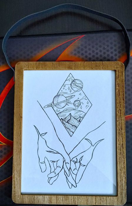 Tablou handmade maini, dragoste si planete - ideal pentru cadou