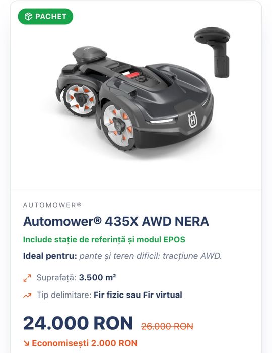 Husqvarna Automower 435X AWD NERA – stare excelentă, foarte puțin folosit