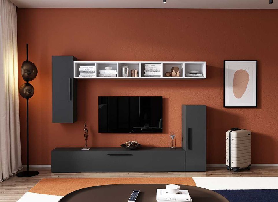 Living Pati 122 – Mobila Sufragerie Gri Antracit + Alb