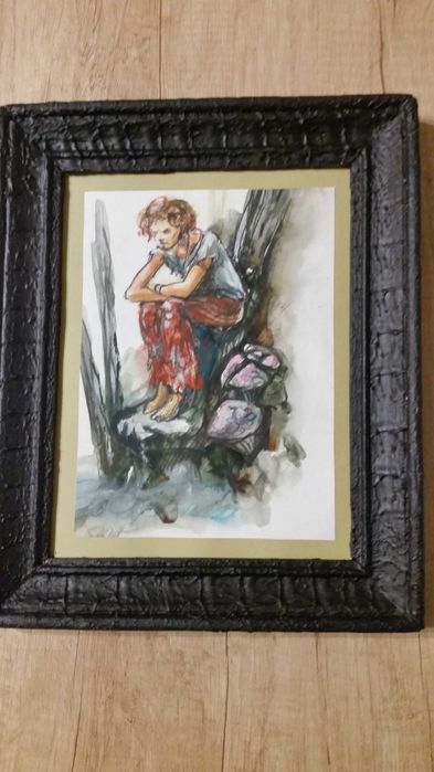 На брега. Картина, рисувана с акрилни бои на ръка.