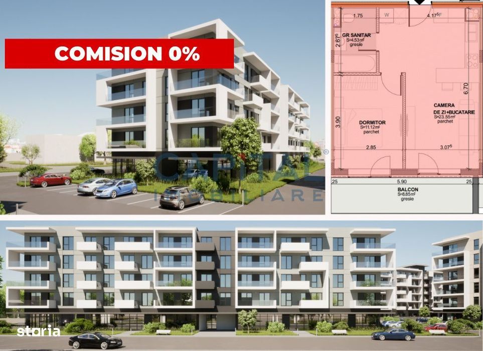 Apartament de vanzare, 2 camere, 54mpc, lift, bloc nou, comision 0%