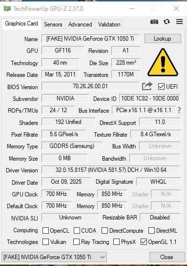 Placa video gaming GTX 1050 Ti Fake