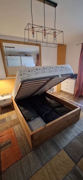 Pat cu somiera, saltea si topper 140cm x 200cm