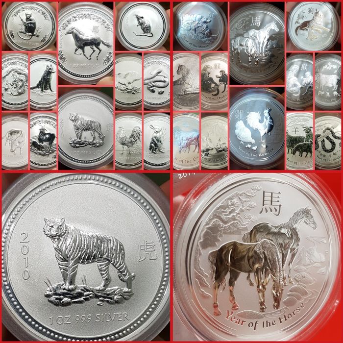 Perth Mint Lunar I + Lunar II 1999-2019 monede lingou argint 999
