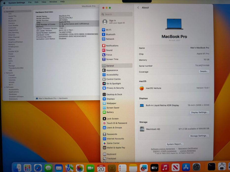 MacBook Pro 16" M1 Pro 10-Core CPU, 16-Core GPU, 16GB RAM, 1TB SSD
