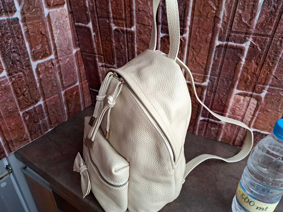 дамска раница,кожена,чанта-естествена кожа,бежово,слонова кост