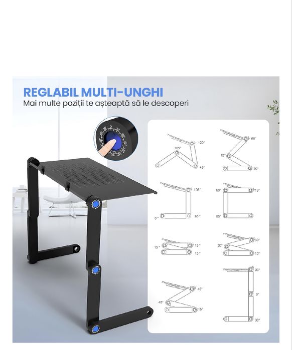 Masuta multifunctionala laptop LAVOLTA -UK  cu 2 coolere din aluminiu