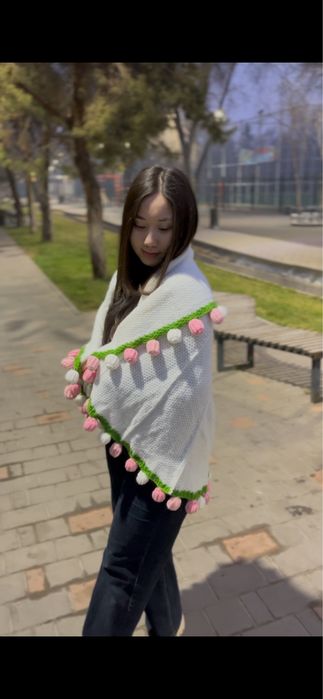 Цветы, букет плед, одеяло вязаный подарок