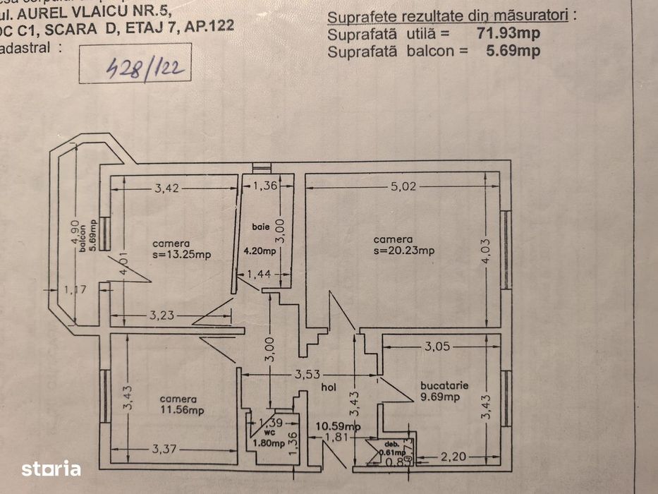 Apartament 3 camere decomandate – 72 mp + Balcon –KM 4‑5, Aurel Vlaicu
