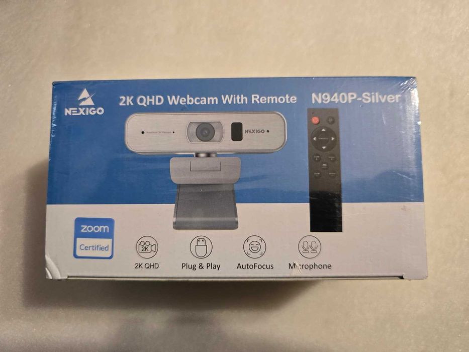 Webcam 2K QHD NexiGo N940P-Silver, AutoFocus, Microfon, Telecomandă